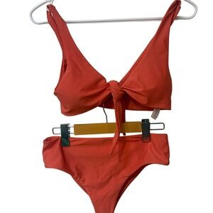 Zaful Rust Coral Tie-Front Bikini Set | Boho Resort Swim /Small / vacation/